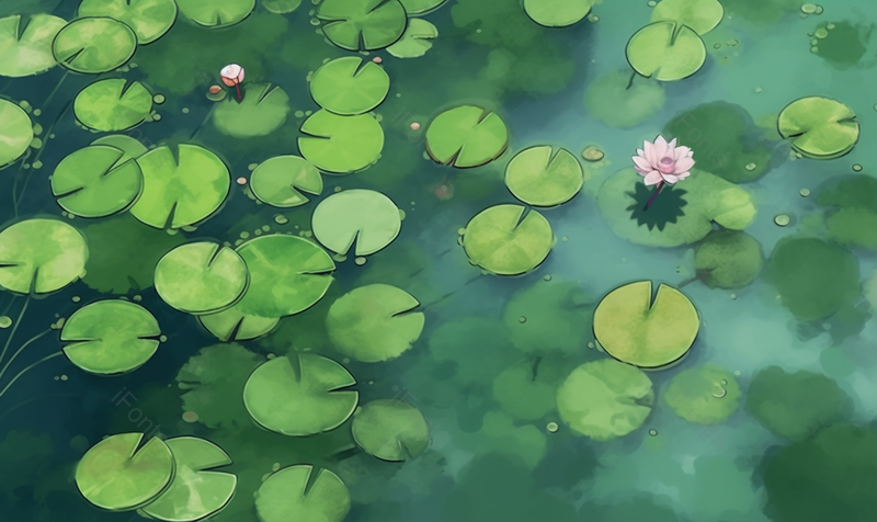 夏天唯美水面上的睡莲荷花池插画背景,插画/手绘图,插画/手绘图库,插画/手绘图下载,插画/手绘